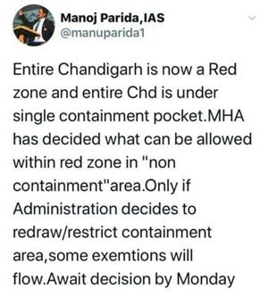 चंडीगढ़ में जारी रहेगा कफ्र्यू, सोमवार को आएगा नया फैसला