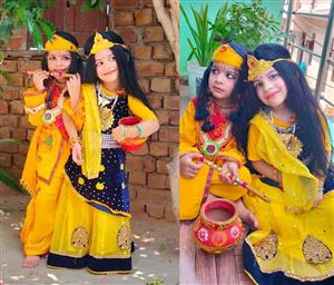 भिवानी: राधा-कृष्ण बन जन्माष्टमी की रिहर्सल करने में जुटे बच्चे