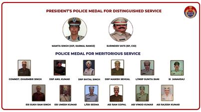 हरियाणा के 14 अधिकारियों को मिलेगा पुलिस पदक